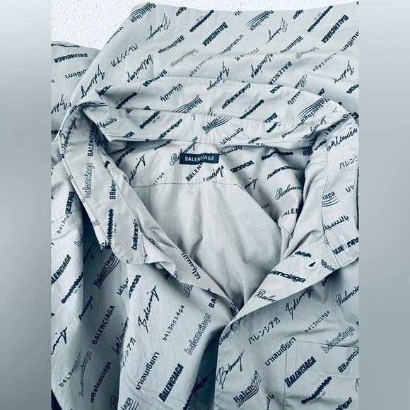 BALENCIAGA Gorgeous Logo all over written midi Poplin shirt dress Dust black - Picture 17 of 17